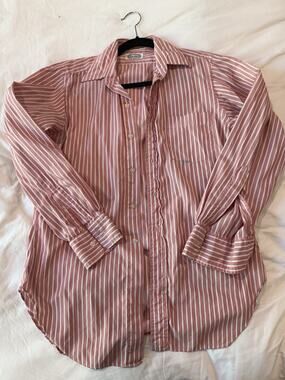 New Attitude Men's S Red & White Striped Cotton Woven Button-Up Shirt